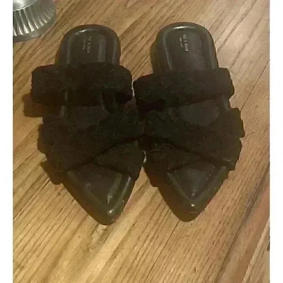 NEW RAG & BONE Lewis Black Braided Suede Pointed Toe Slide Sandal Sz 37 1/2 - Picture 10 of 11